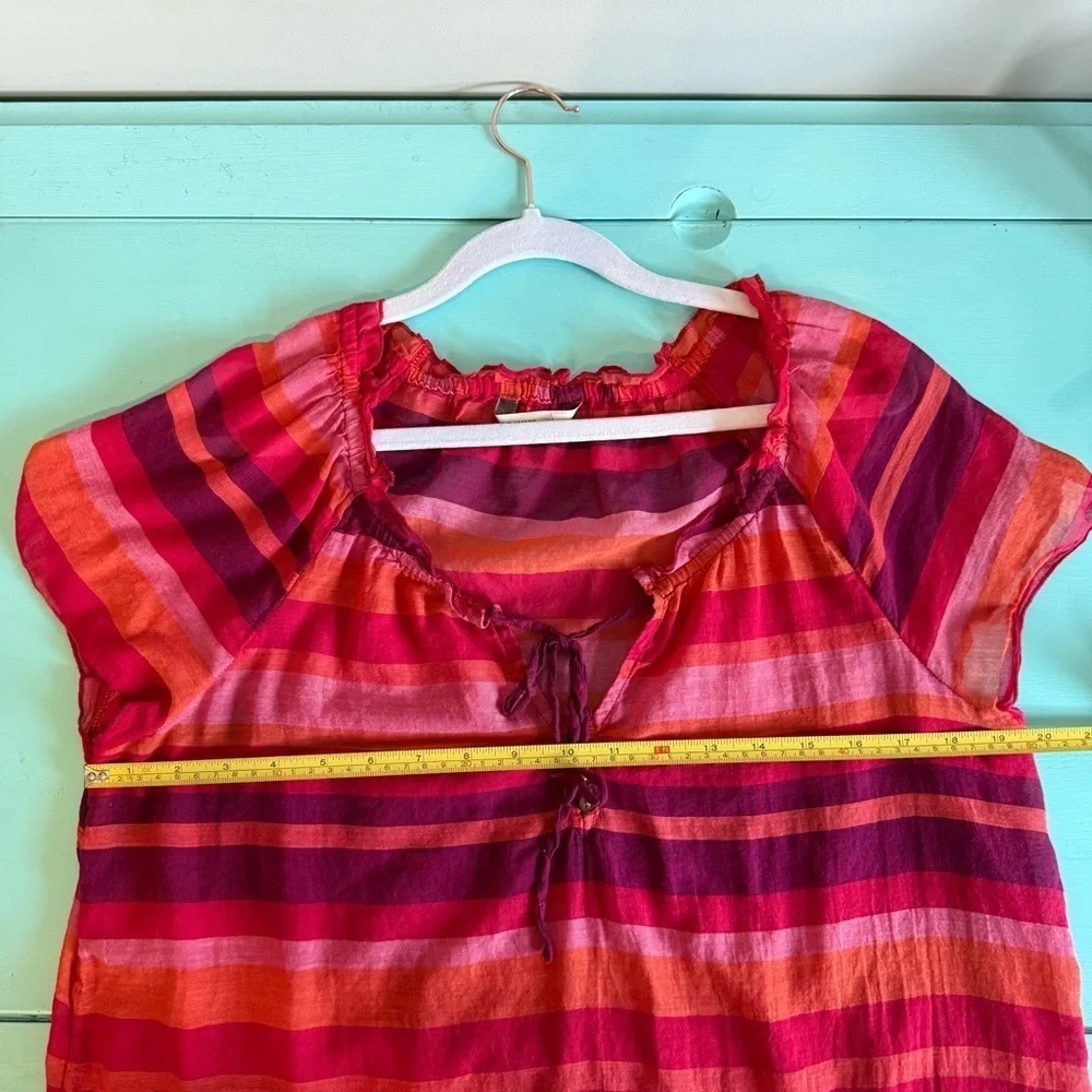 Old Navy Relaxed Red and Pink Tie Front Blouse Women’s L Sheer Lightweight - Picture 7 of 10
